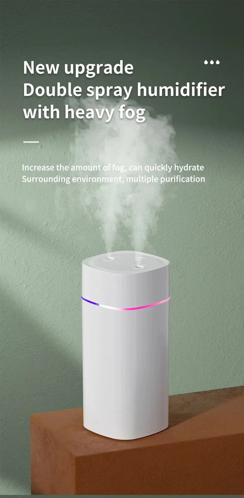 Humidificador de Aire 4 en 1: Alta Capacidad, Doble Boquilla, Difusor de Aceites Esenciales y Luz Nocturna Silenciosa